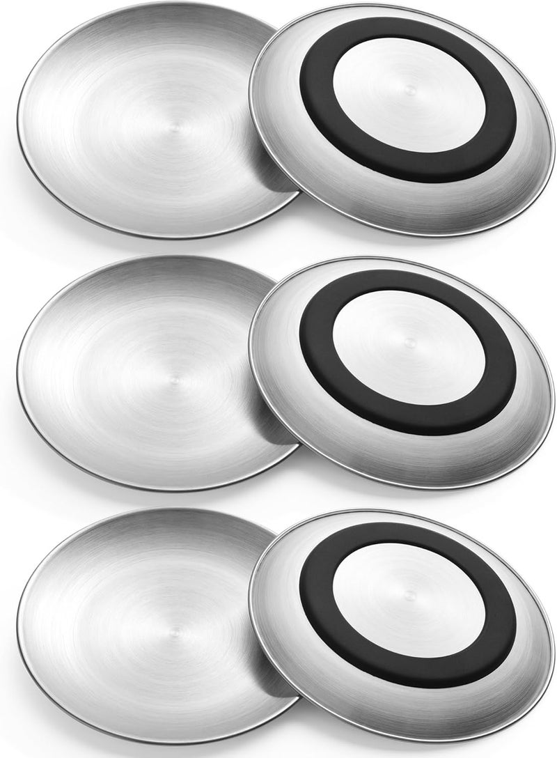Kitwinney Stainless Steel Cat Bowls, Flat Cat Food Bowl Set with Silicone Ring for Non Slip, 6.7" Wide and Shallow Cats Dishes or Plates for Feeding Indoor Cats, Kitten, Small Dogs (Silver-6 Pack) - Image 1